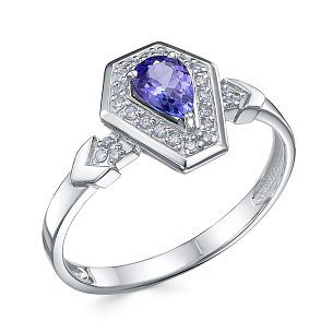 Кольцо из белого золота с танзанитом и бриллиантами