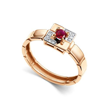 Кольцо из красного золота с бриллиантами, рубином