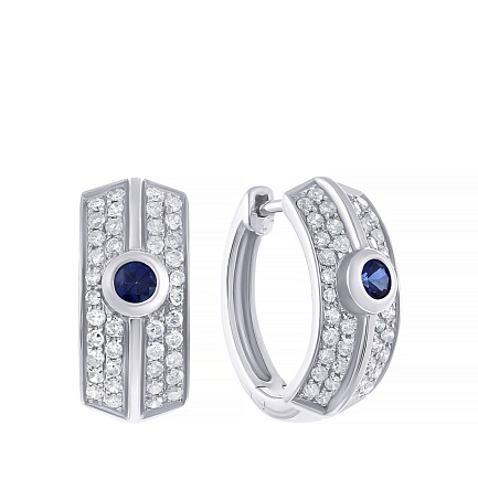 Серьги из белого золота с бриллиантами, сапфирами