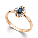 Кольцо из красного золота с бриллиантами, сапфиром