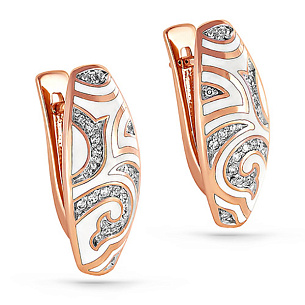 Серьги с английским замком из красного золота с бриллиантом