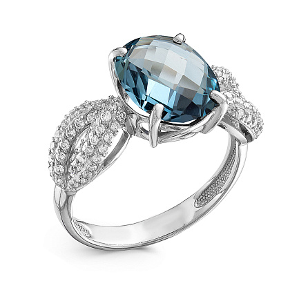 Кольцо из белого золота с бриллиантами, топазом