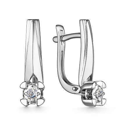 Серьги с английским замком из белого золота с бриллиантами