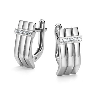 Серьги с английским замком из белого золота с бриллиантом