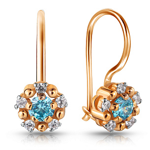 Серьги детские из красного золота с фианитом