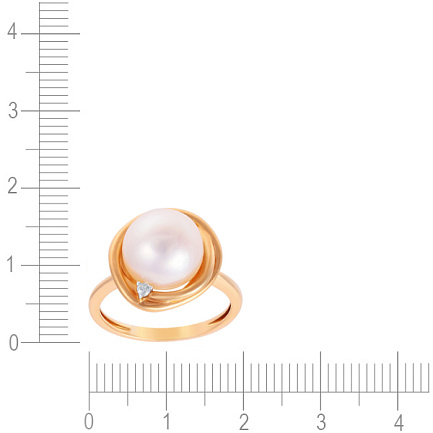 Кольцо из красного золота с бриллиантом, жемчугом