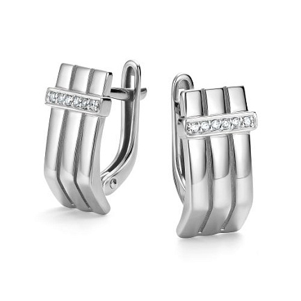 Серьги с английским замком из белого золота с бриллиантами
