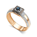 Кольцо из красного золота с бриллиантами, сапфиром