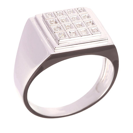 Печатка из белого золота с бриллиантами