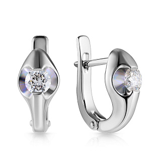 Серьги с английским замком из белого золота с бриллиантами