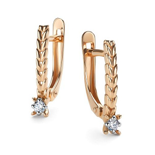 Серьги с английским замком из красного золота с бриллиантом