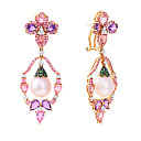 Серьги из красного золота с бриллиантами, жемчугом