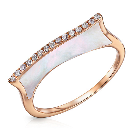 Кольцо из красного золота с бриллиантами, перламутром