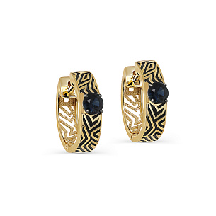Серьги с английским замком из желтого золота с сапфиром
