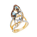 Кольцо из желтого золота с бриллиантами, раухтопазами