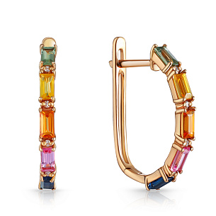 Серьги с английским замком из красного золота с бриллиантами и сапфирами