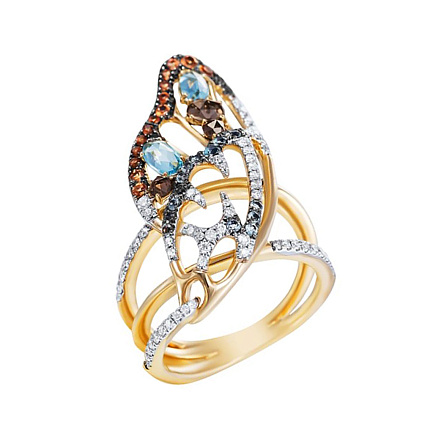 Кольцо из желтого золота с бриллиантами, раухтопазами