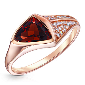 Кольцо из красного золота с бриллиантами, гранатом
