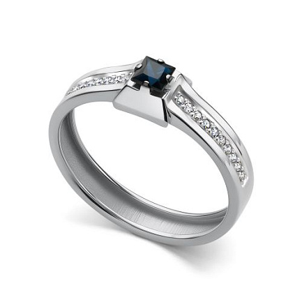 Кольцо из белого золота с бриллиантами, сапфиром