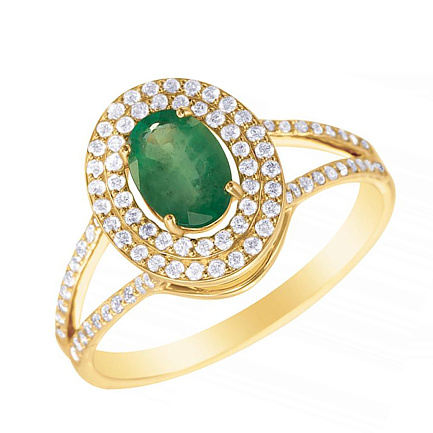 Кольцо из желтого золота с бриллиантами, изумрудом