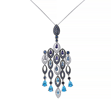 Подвеска из белого золота с бриллиантами, сапфирами