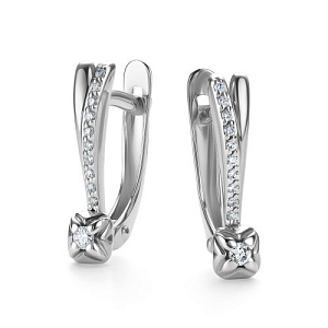 Серьги с английским замком из белого золота с бриллиантами