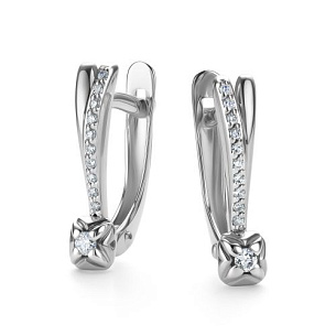 Серьги с английским замком из белого золота с бриллиантом