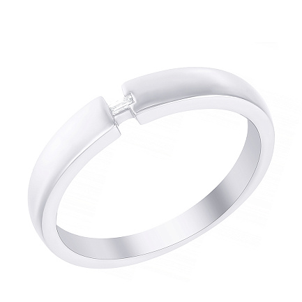 Кольцо обручальное из белого золота с бриллиантом