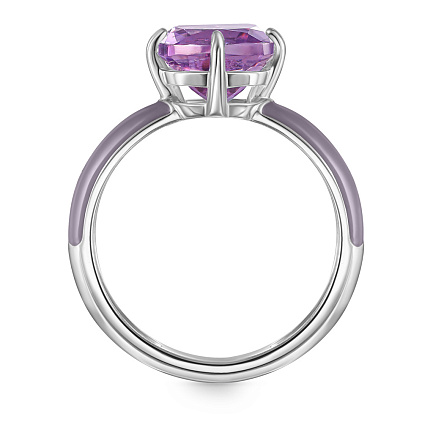 Кольцо из серебра с аметистом, эмалью