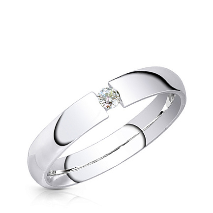 Кольцо обручальное из белого золота с бриллиантом