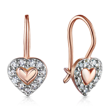 Серьги с французским замком из красного золота с фианитом