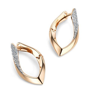 Серьги с английским замком из красного золота с бриллиантом