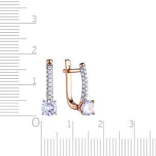 Серьги с английским замком из красного золота с фианитом