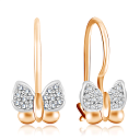 Серьги детские из красного золота с фианитом