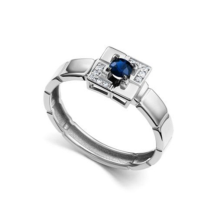 Кольцо из белого золота с бриллиантами, сапфиром