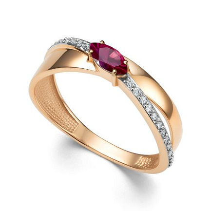 Кольцо из красного золота с бриллиантами, рубином