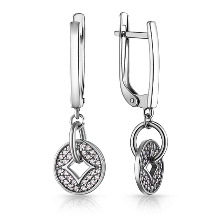 Серьги с английским замком из серебра с фианитом