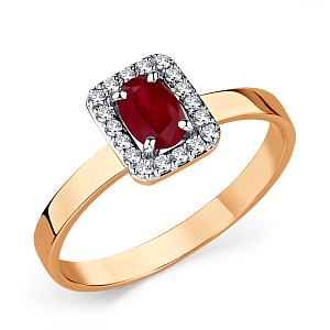 Кольцо из красного золота с бриллиантами, рубином