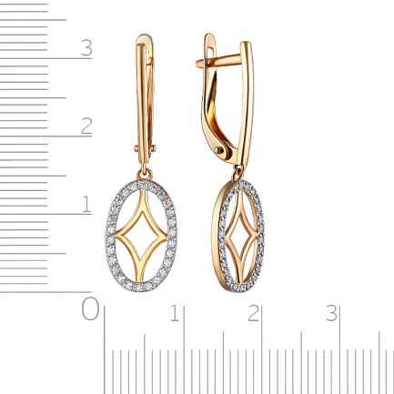 Серьги с английским замком из красного золота с фианитом