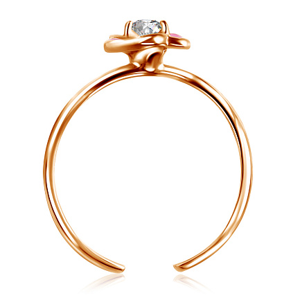 Кольцо для дочки из красного золота с фианитом и эмалью