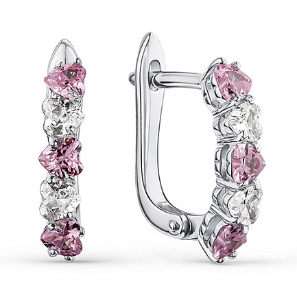 Серьги с английским замком из серебра с фианитом