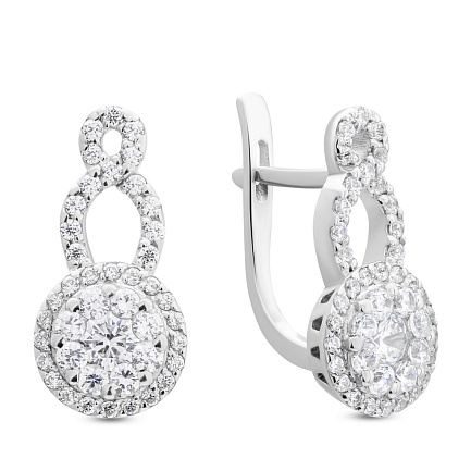 Серьги с английским замком из белого золота с бриллиантами