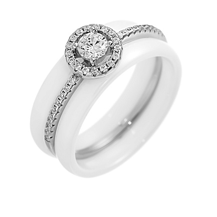 Кольцо из серебра с керамикой, фианитом