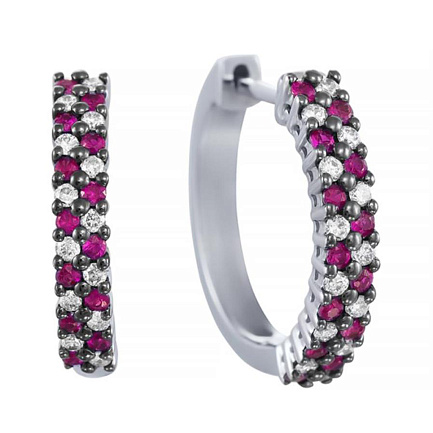 Серьги из белого золота с бриллиантами, рубинами