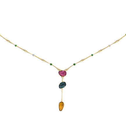 Колье из желтого золота с рубинами, сапфирами