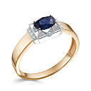 Кольцо из красного золота с бриллиантами, сапфиром