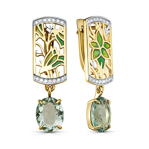 Серьги с английским замком из серебра с фианитами и кварцами