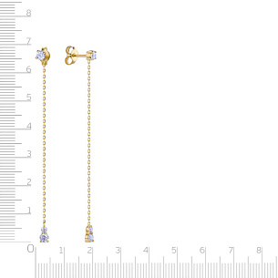 Серьги Пусеты из желтого золота с фианитом