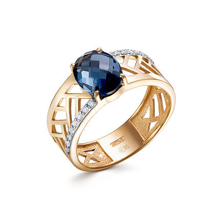 Кольцо из красного золота с бриллиантами, топазом