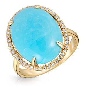 Кольцо из желтого золота с бирюзой, бриллиантами